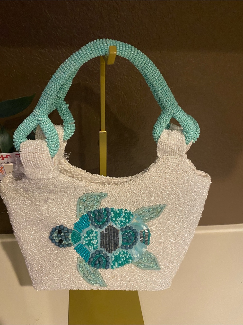 Tjmaxx New Beaded Turtle Shoulder Bag in White and Aqua
